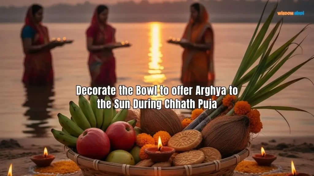 Decorate the Bowl to offer Arghya to the Sun During Chhath Puja Chhath Puja 3rd Day Ritual